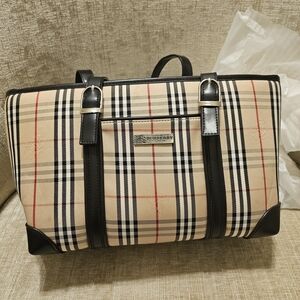 Burberry Classic Check Canvas Tote Bag in Beige and Black